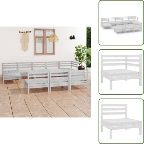 Mobili da patio - vidaXL Set Salotto da Giardino 10 pz in Legno Massello di Pino Bianco - Design rustico