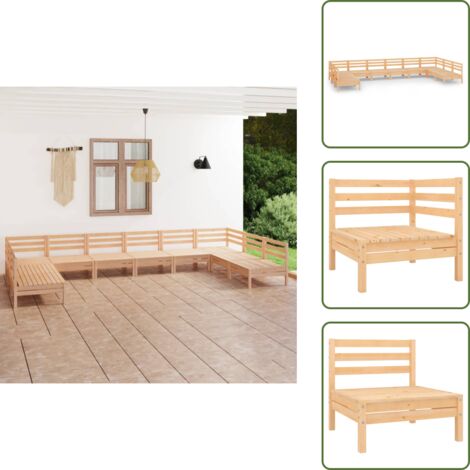 Mobili da patio - vidaXL Set Salotto da Giardino 10 pz in Legno Massello di Pino - Design rustico