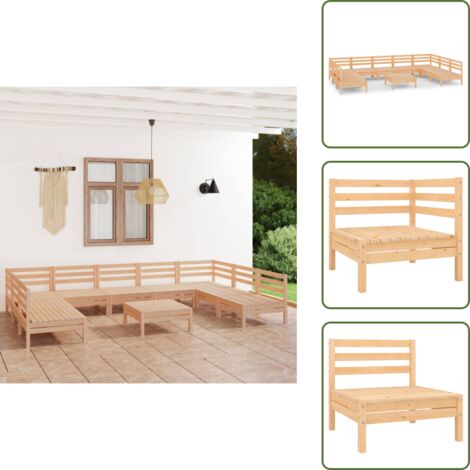 Mobili da patio - vidaXL Set Salotto da Giardino 10 pz in Legno Massello di Pino - Design rustico