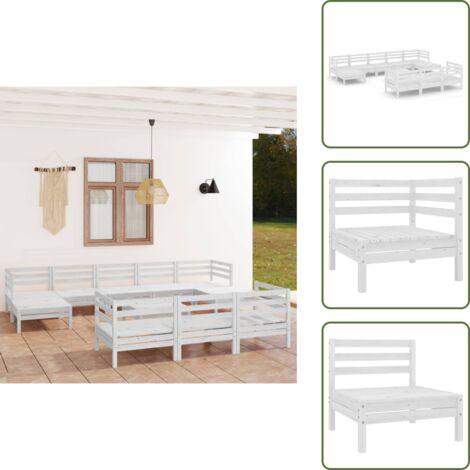 Mobili da patio - vidaXL Set Salotto da Giardino 11 pz in Legno Massello di Pino Bianco - Divano angolare