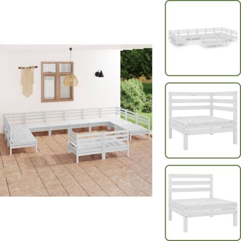 Mobili da patio - vidaXL Set Salotto da Giardino 12 pz Bianco in Legno Massello di Pino - Design rustico