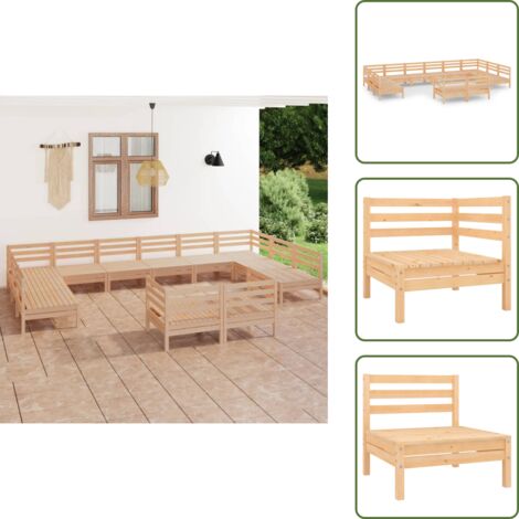 Mobili da patio - vidaXL Set Salotto da Giardino 12 pz in Legno Massello di Pino - Design rustico