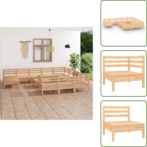 Mobili da patio - vidaXL Set Salotto da Giardino 12 pz in Legno Massello di Pino - Design rustico