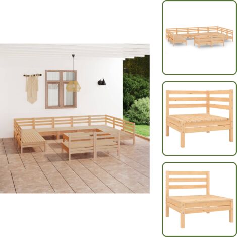 Mobili da patio - vidaXL Set Salotto da Giardino 12 pz in Legno Massello di Pino - Design rustico