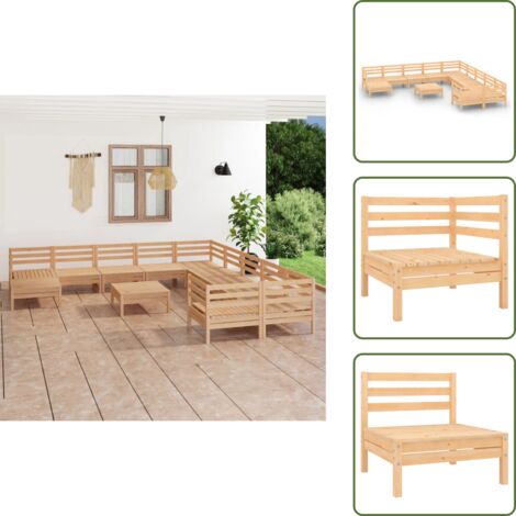 Mobili da patio - vidaXL Set Salotto da Giardino 12 pz in Legno Massello di Pino - Design rustico