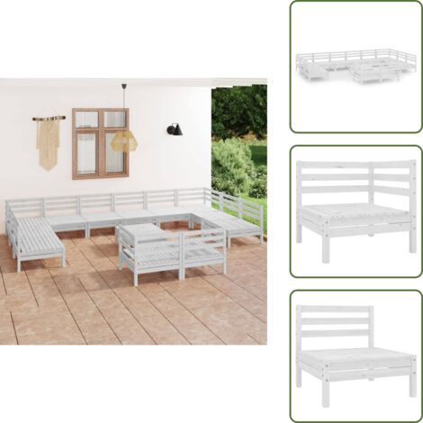 Mobili da patio - vidaXL Set Salotto da Giardino 13 pz in Legno Massello di Pino Bianco - Divano angolare