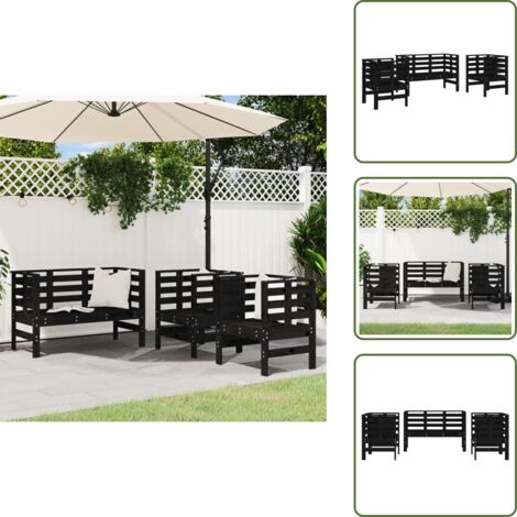 Mobili da patio - vidaXL Set Salotto da Giardino 3 pz Nero in Legno Massello di Pino - Design a doghe