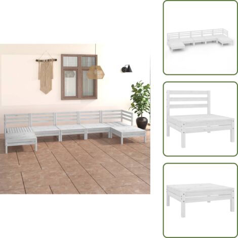 Mobili da patio - vidaXL Set Salotto da Giardino 7 pz in Legno Massello di Pino Bianco - Design rustico