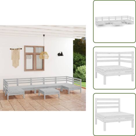 Mobili da patio - vidaXL Set Salotto da Giardino 8 pz in Legno Massello di Pino Bianco - Design rustico