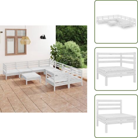 Mobili da patio - vidaXL Set Salotto da Giardino 9 pz in Legno Massello di Pino Bianco - Divano in legno