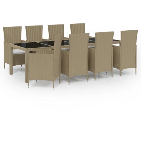 Mobili da pranzo da giardino 11 pezzi cuscini in resina intrecciata beige