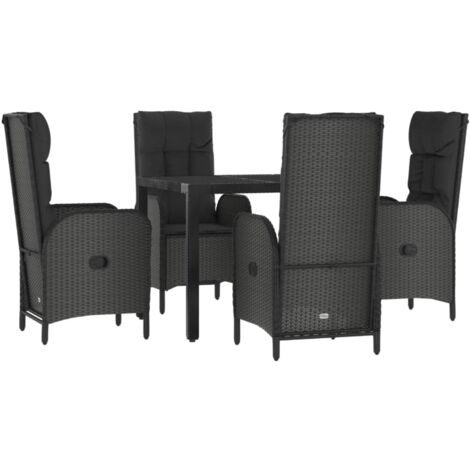 Mobili da pranzo da giardino e cuscini 5 pezzi in resina intrecciata nera