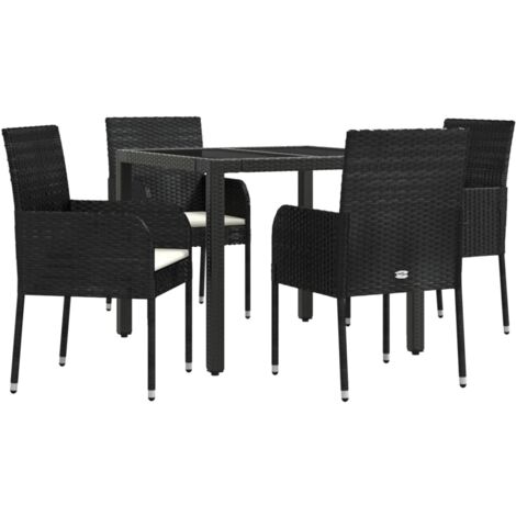 Mobili da pranzo da giardino e cuscini 5 pezzi in resina intrecciata nera