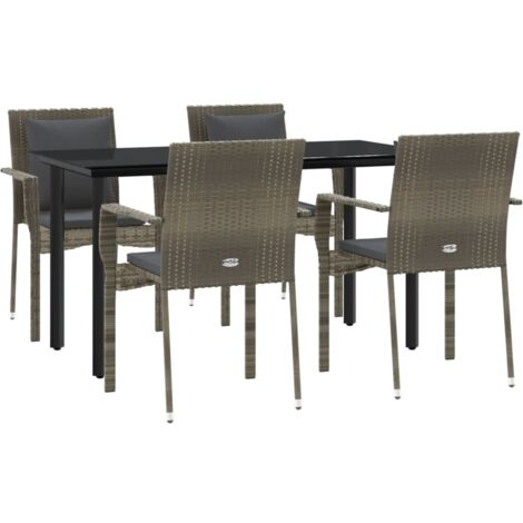 Mobili da pranzo e cuscini da giardino 5 pezzi nero e grigio 020014862