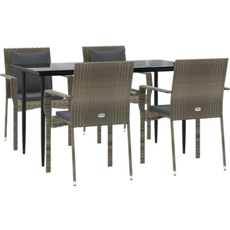 Mobili da pranzo e cuscini da giardino 5 pezzi nero e grigio 020014863