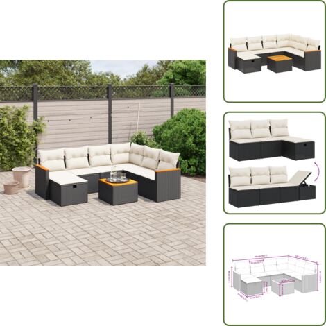 Mobili da terrazza - vidaXL Set Divani da Giardino con Cuscini 8 pz Nero in Polyrattan - Poltrone da giardino