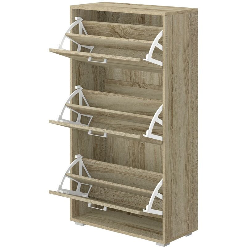 Meuble à chaussures à trois compartiments en chêne