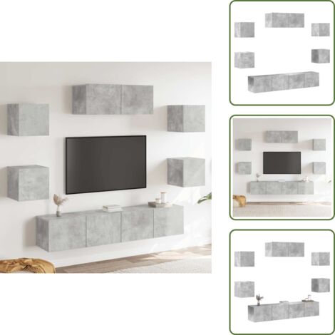 Mobili in legno multistrato - vidaXL Set di Mobili Porta TV 7 pz Grigio Cemento in Legno Multistrato - Set porta TV