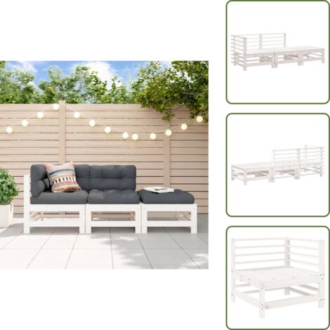 Mobili in legno - vidaXL Set Salotto da Giardino 3 pz Bianco in Legno Massello di Pino - Divano angolare