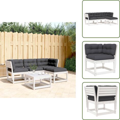 Mobili in legno - vidaXL Set Salotto Giardino 4pz con Cuscini Bianco Legno Massello Pino - Design a doghe