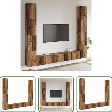 Mobili in truciolato -  Mobili TV a Parete 6 pz Legno Vecchio Legno Multistrato