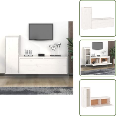 Mobili per casa - vidaXL Mobili Porta TV 2 pz Bianchi in Legno Massello di Pino - Mobili moderni
