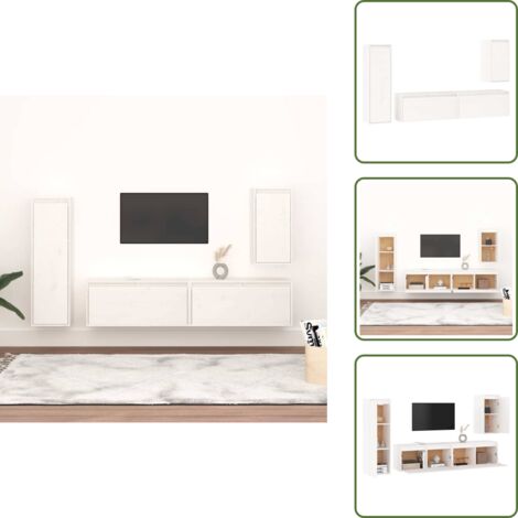 Mobili per casa - vidaXL Mobili Porta TV 4 pz Bianchi in Legno Massello di Pino - Mobili in pino