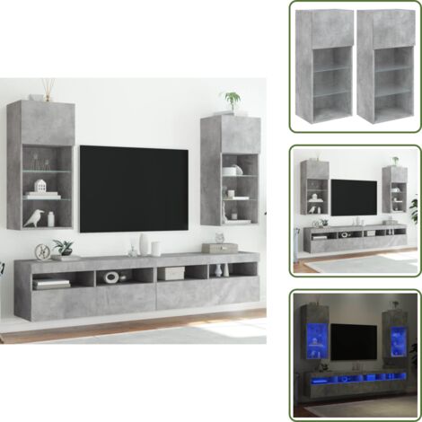 Mobili per TV - vidaXL Mobili TV con Luci LED 2pz Grigio Cemento 40,5x30x90 cm - Mobili porta TV