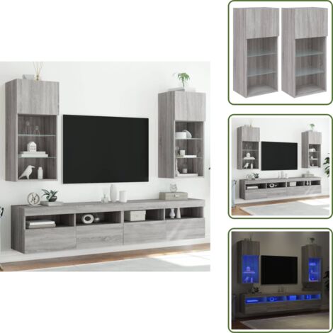 Mobili per TV - vidaXL Mobili TV con Luci LED 2pz Grigio Sonoma 40,5x30x90 cm - Mobili porta TV