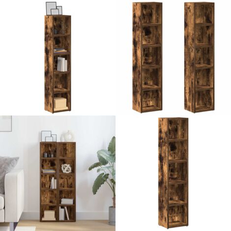 Mobili Porta CD 2pz Rovere Fumo 21x16x93,5cm Legno Multistrato - Scaffale CD - Armadio CD
