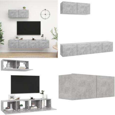Mobili Porta TV 3 pz Grigio Cemento in Legno Multistrato - Armadio per impianti stereo - Armadio per oggetti