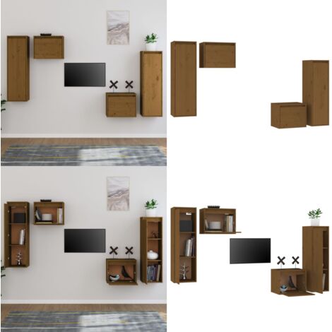 Mobili Porta TV 4 pz ambra in Legno Massello di Pino - Armadi - Armadi in legno