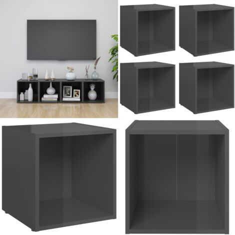 Mobili Porta TV 4pz Grigio Lucido 37x35x37 cm Legno Multistrato - Armadi hi-fi - Mobili tv