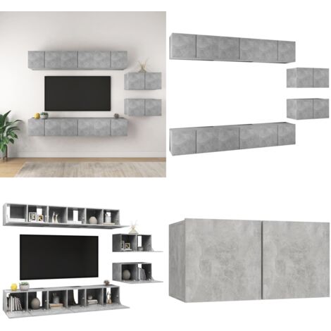 Mobili Porta TV 8 pz Grigio Cemento in Legno Multistrato - Armadio TV - Armadietto per TV