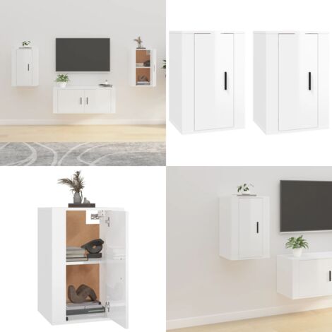 Mobili Porta TV a Parete 2 pz Bianco Lucido 40x34,5x60 cm - TV a parete - Mobile per TV