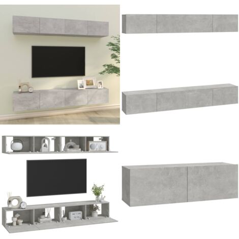Mobili Porta TV a Parete 4 pz Grigio Cemento 100x30x30 cm - Mobili TV - Arredamento a parete