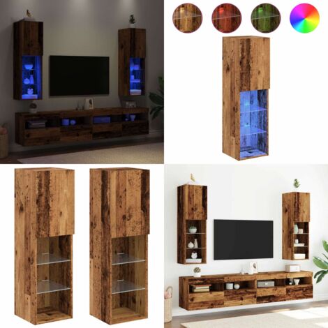 Mobili Porta TV con Luci LED 2 pz Legno Antico 30,5x30x102 cm - Luci LED RGB - Mobili a parete