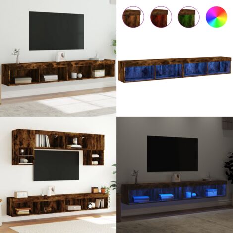Mobili Porta TV con Luci LED 2 pz Rovere Fumo 100x30x30 cm - Luci LED RGB - Design a parete
