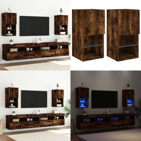 Mobili Porta TV con Luci LED 2 pz Rovere Fumo 30,5x30x60 cm - Luci LED RGB - Design a parete