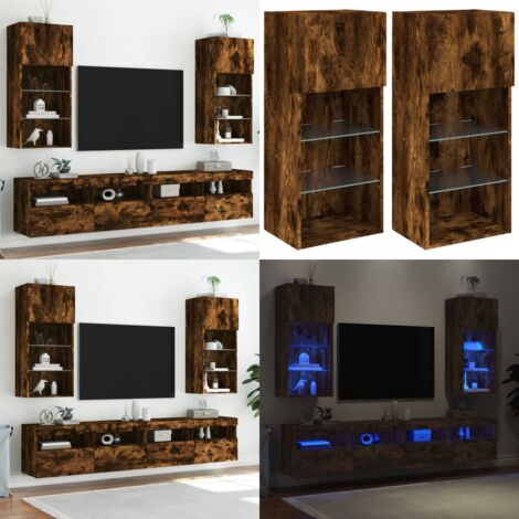 Mobili Porta TV con Luci LED 2 pz Rovere Fumo 40,5x30x90 cm - Luci LED RGB - Design a parete