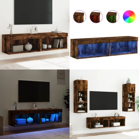 Mobili Porta TV con Luci LED 2 pz Rovere Fumo 60x30x30 cm - Luci LED RGB - Design a parete