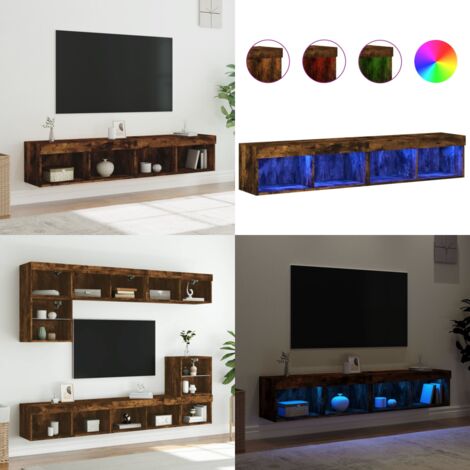 Mobili Porta TV con Luci LED 2 pz Rovere Fumo 80x30x30 cm - Luci LED RGB - Mobili a parete