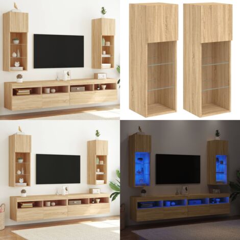 Mobili Porta TV con Luci LED 2 pz Rovere Sonoma 30,5x30x90 cm - Luci LED RGB - Mobili a parete