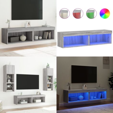 Mobili Porta TV con Luci LED 2pz Grigio Sonoma 60x30x30 cm - Luci LED RGB - Design a parete