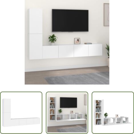 Mobili porta TV -  Set di Mobili Porta TV 4 pz Bianco in Legno Multistrato