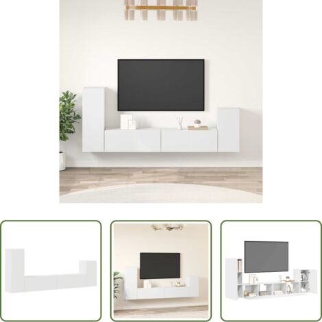 Mobili porta TV -  Set di Mobili Porta TV 4 pz Bianco in Legno Multistrato