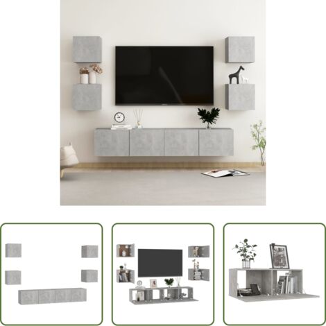Mobili porta TV -  Set di Mobili Porta TV 6 pz Grigio Cemento in Legno Multistrato