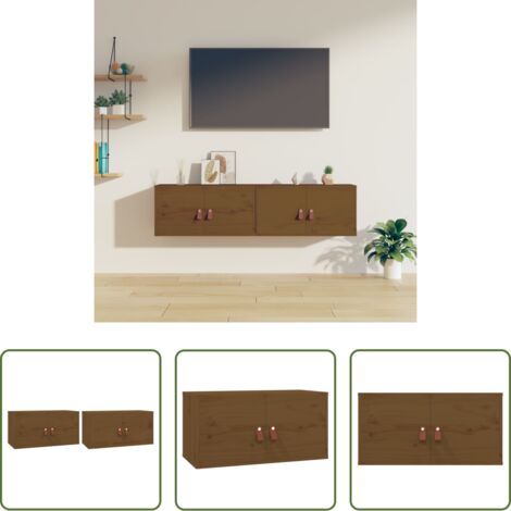 Mobili portaoggetti -  Pensili 2 pz Marrone ambra 60x30x30cm in Legno Massello di Pino