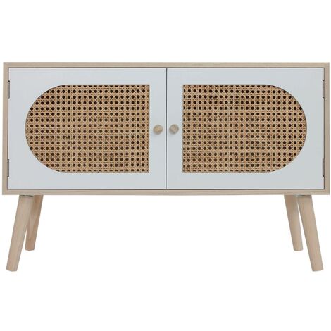 Mobili Rebecca – Buffet en bois 2 portes blanc marron – Dimensions H 52 x L 80 x P 30 cm – Style scandinave moderne – Compartiments internes pratiques