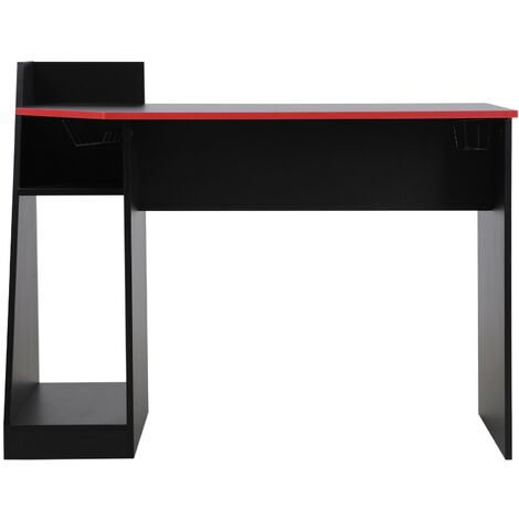 Mobili Rebecca – Bureau gamer noir et rouge en aggloméré mélaminé – Dimensions H 85 cm x L 110 cm x P 50 cm – Avec porte-casque et fentes de câblage